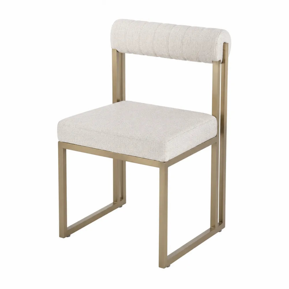 Chaise de salle à manger rembourrée 50 x 55 x 82 cm en polyester bouclé écru et acier champagne avec dossier cylindrique