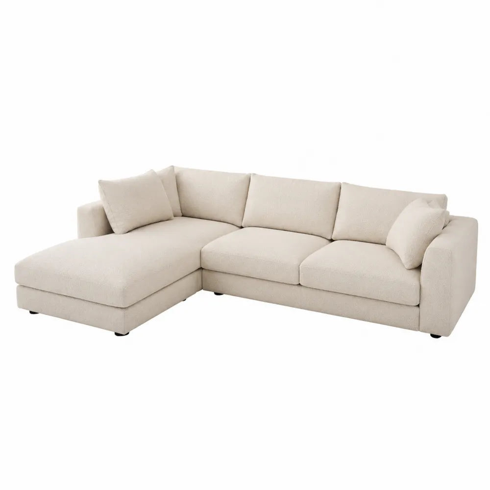 Canapé modulaire d’angle gauche 260 x 160 x 82 cm en polyester bouclé beige avec structure bois et pieds noirs