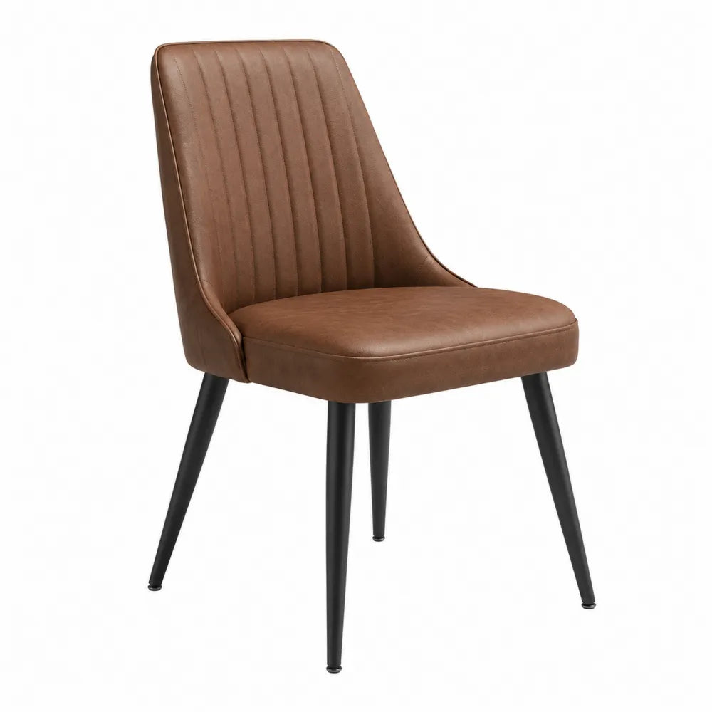 Chaise de salle à manger rembourrée 48 x 58 x 86 cm revêtement PU marron pieds en acier noir