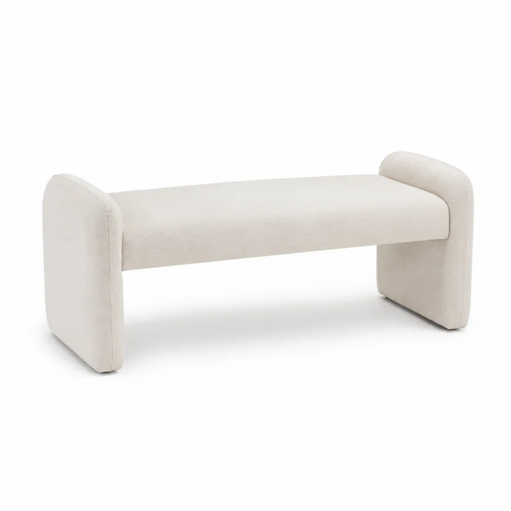 Banc de chambre rembourré 120 x 40 x 45 cm tissu bouclé crème avec supports latéraux arrondis