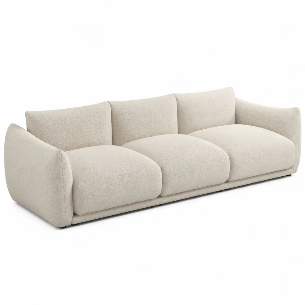 Canapé modulaire 3 places 240 x 105 x 78 cm en tissu bouclé écru avec structure bois et pieds noirs