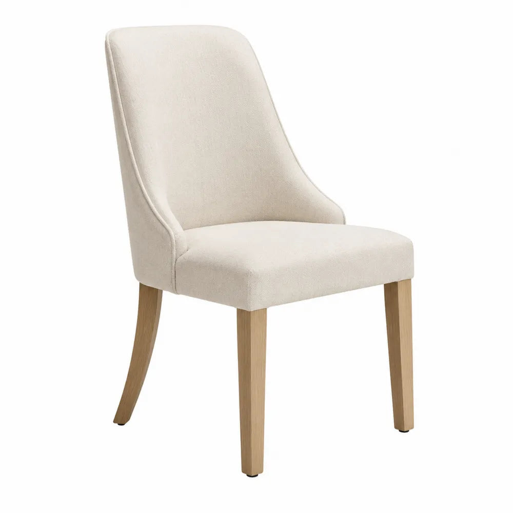 Chaise de salle à manger rembourrée 50 x 62 x 96 cm en polyester beige avec pieds en hévéa naturel