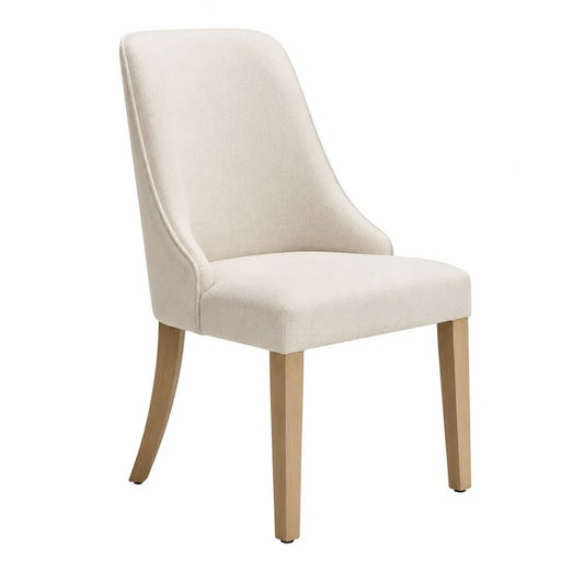 Chaise de salle à manger rembourrée 50 x 62 x 96 cm en polyester beige avec pieds en hévéa naturel