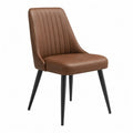 Chaise de salle à manger rembourrée 48 x 58 x 86 cm revêtement PU marron pieds en acier noir