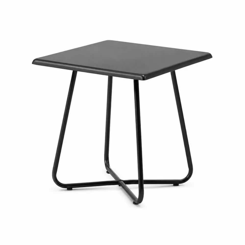 Table d’extérieur carrée 50 x 50 x 52 cm en acier thermolaqué noir structure tubulaire