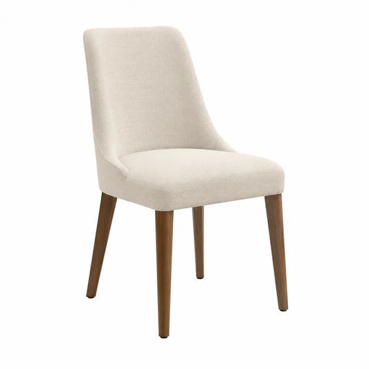 Chaise de salle à manger rembourrée 48 x 58 x 88 cm en polyester beige avec pieds en hévéa bois naturel
