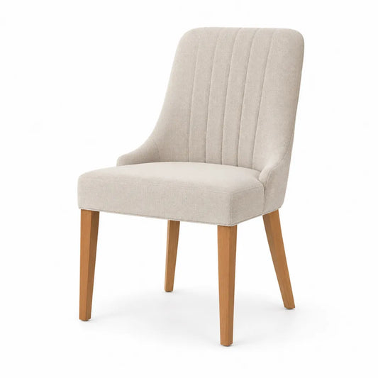 Chaise de salle à manger rembourrée 50 x 60 x 86 cm tissu polyester beige pieds en hévéa massif naturel