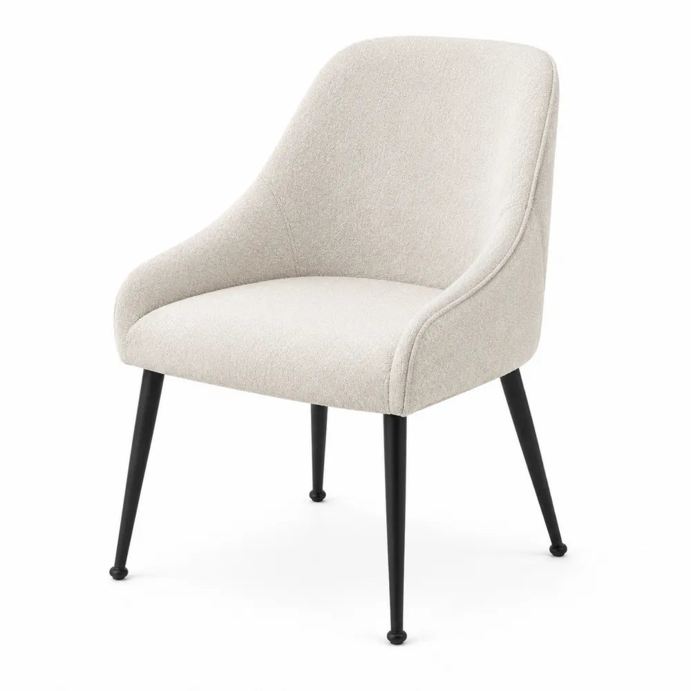 Chaise de salle à manger rembourrée 60 x 62 x 84 cm en polyester bouclé écru avec pieds en acier noir mat