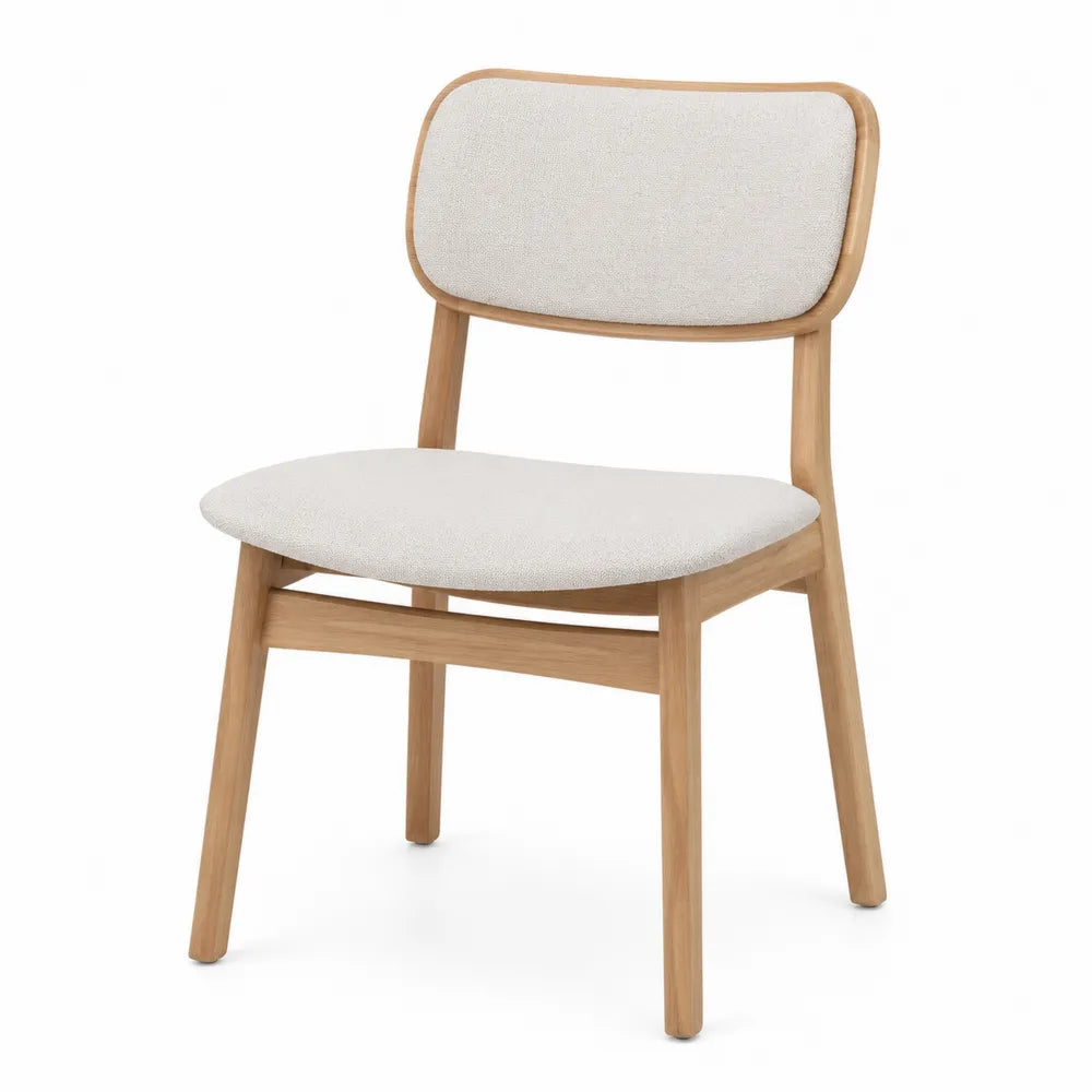 Chaise de salle à manger rembourrée 52 x 56 x 80 cm tissu bouclé écru cadre en hévéa massif naturel