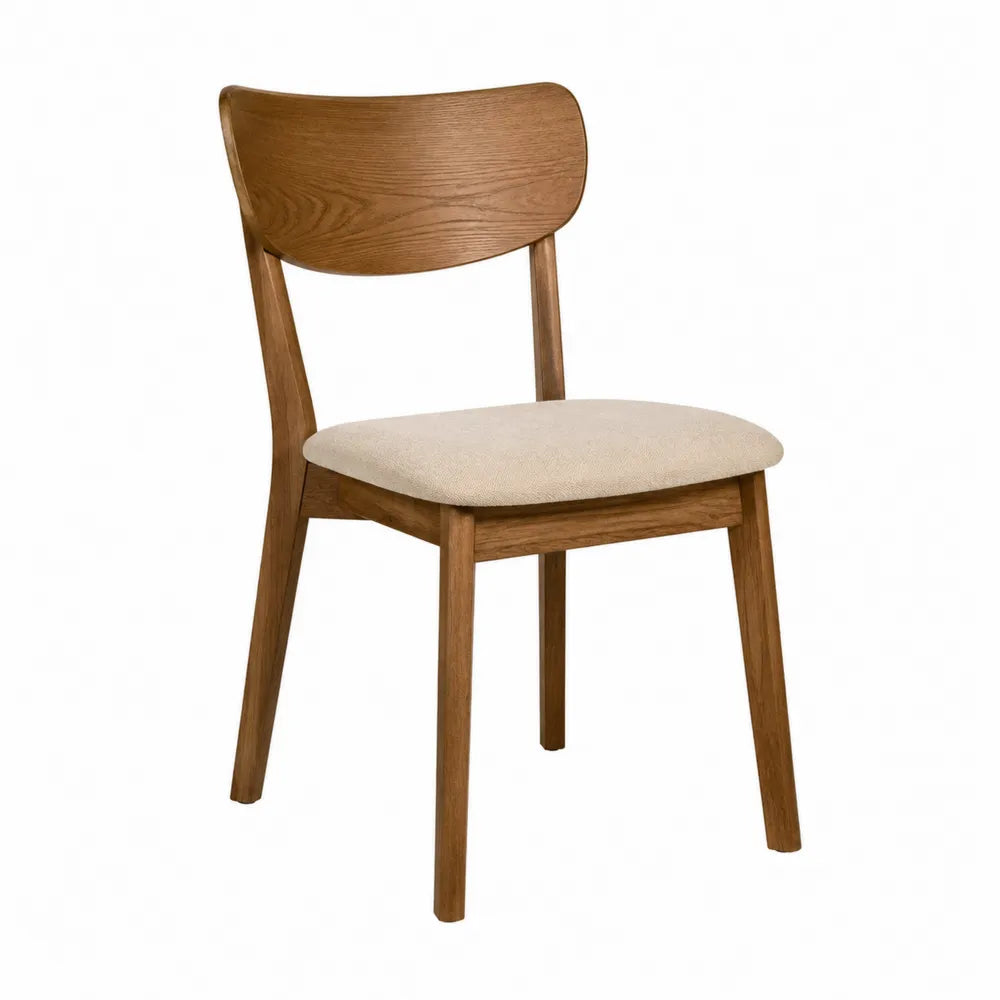 Chaise de salle à manger 48 x 53 x 82 cm en hévéa brun avec assise rembourrée beige et dossier courbé