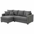 Canapé modulaire d’angle gauche 240 x 155 x 84 cm en polyester tissé gris avec structure bois et pieds noirs 4 places