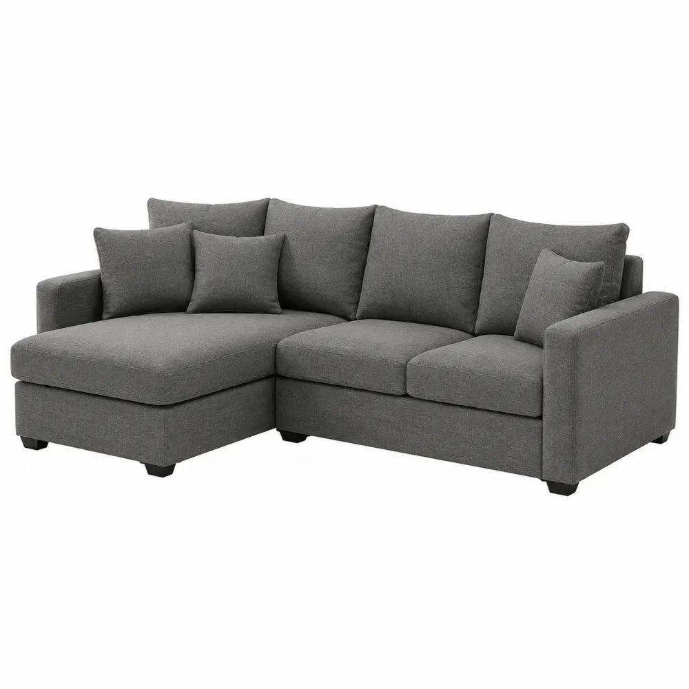 Canapé modulaire d’angle gauche 240 x 155 x 84 cm en polyester tissé gris avec structure bois et pieds noirs 4 places