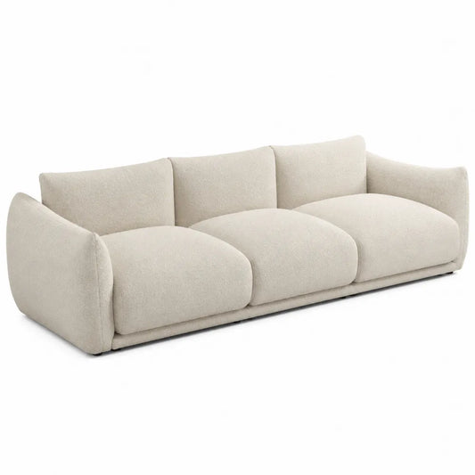 Canapé modulaire 3 places 240 x 105 x 78 cm en tissu bouclé écru avec structure bois et pieds noirs
