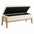 Banc coffre de chambre rectangulaire 110 x 40 x 45 cm tissu bouclé blanc cassé pieds en hévéa massif bois clair