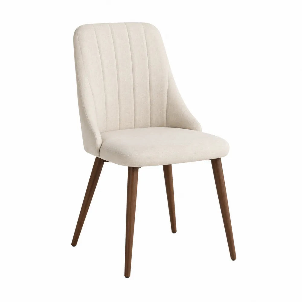Chaise de salle à manger rembourrée 50 x 60 x 90 cm tissu polyester écru pieds hévéa massif finition noyer