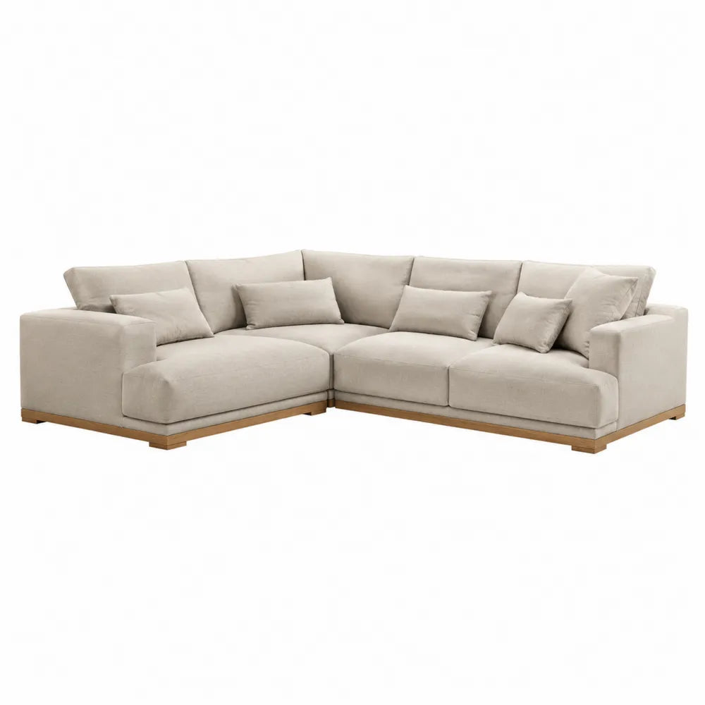 Canapé modulaire d’angle 5 places 320 x 235 x 82 cm en tissu bouclé écru avec ottoman et coussins amovibles