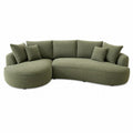 Canapé modulable arrondi 5 places en tissu polyester bouclé vert sauge avec méridienne gauche 285 x 170 x 82 cm