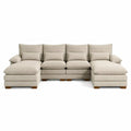 Canapé modulable panoramique en U 5 places 360 x 180 x 84 cm en tissu bouclé beige avec double méridienne et coussins amovibles