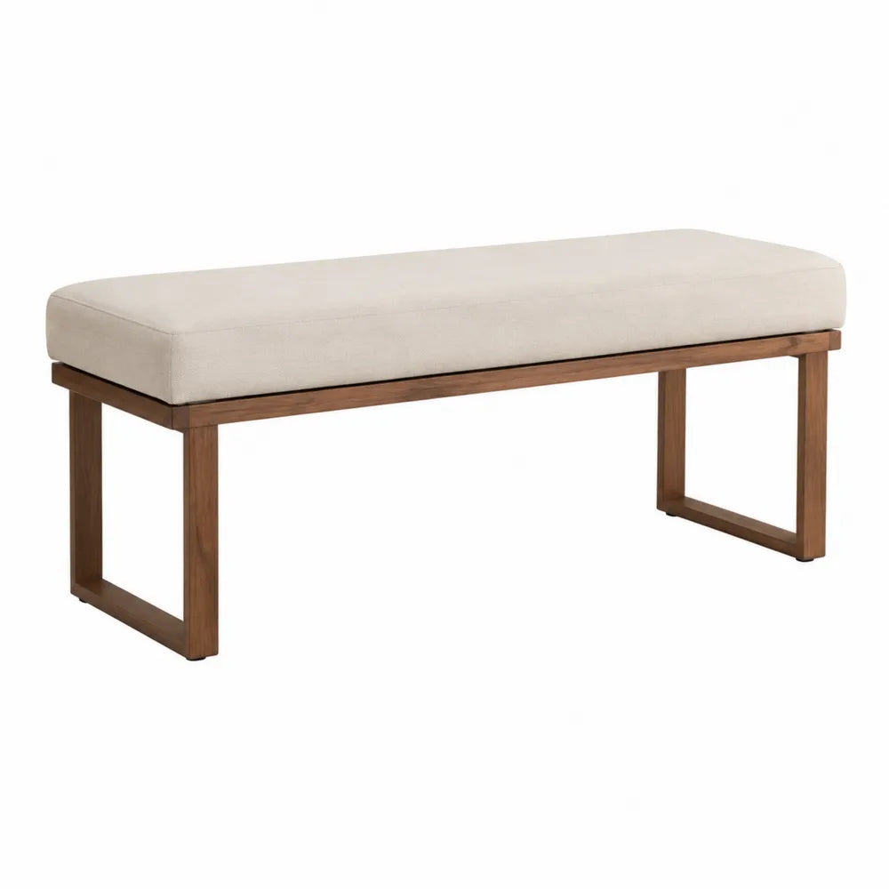 Banc de chambre rembourré rectangulaire 120 x 40 x 45 cm polyester beige bois massif d'hévéa brun
