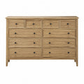Commode 10 tiroirs rectangulaire 150 x 45 x 90 cm MDF plaqué chêne naturel poignées noires