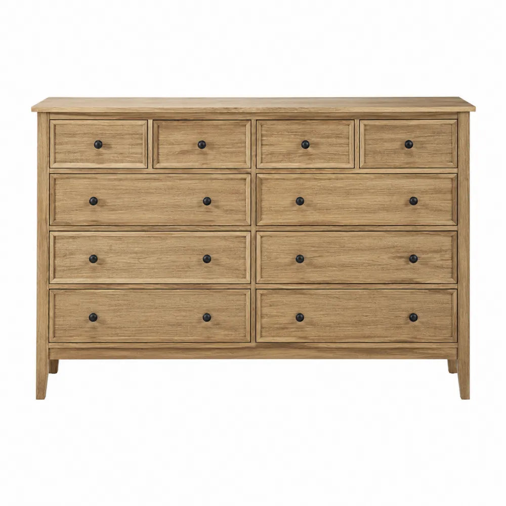 Commode 10 tiroirs rectangulaire 150 x 45 x 90 cm MDF plaqué chêne naturel poignées noires