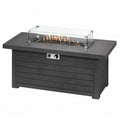 Table brasero d’extérieur rectangulaire au gaz propane en béton fibré gris foncé avec pare-vent en verre trempé 152 x 76 x 64 cm