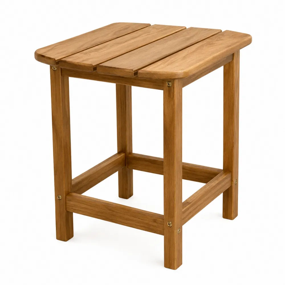Table d’appoint extérieure carrée en acacia massif brun naturel avec plateau à lattes 50 x 50 x 48 cm