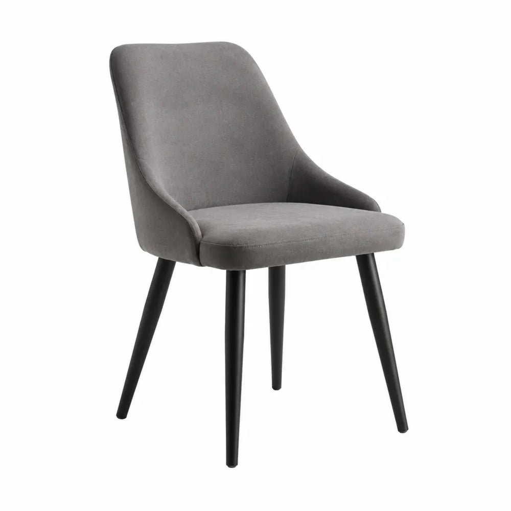 Chaise de salle à manger rembourrée avec accoudoirs bas 56 x 60 x 88 cm tissu polyester gris pieds acier noir