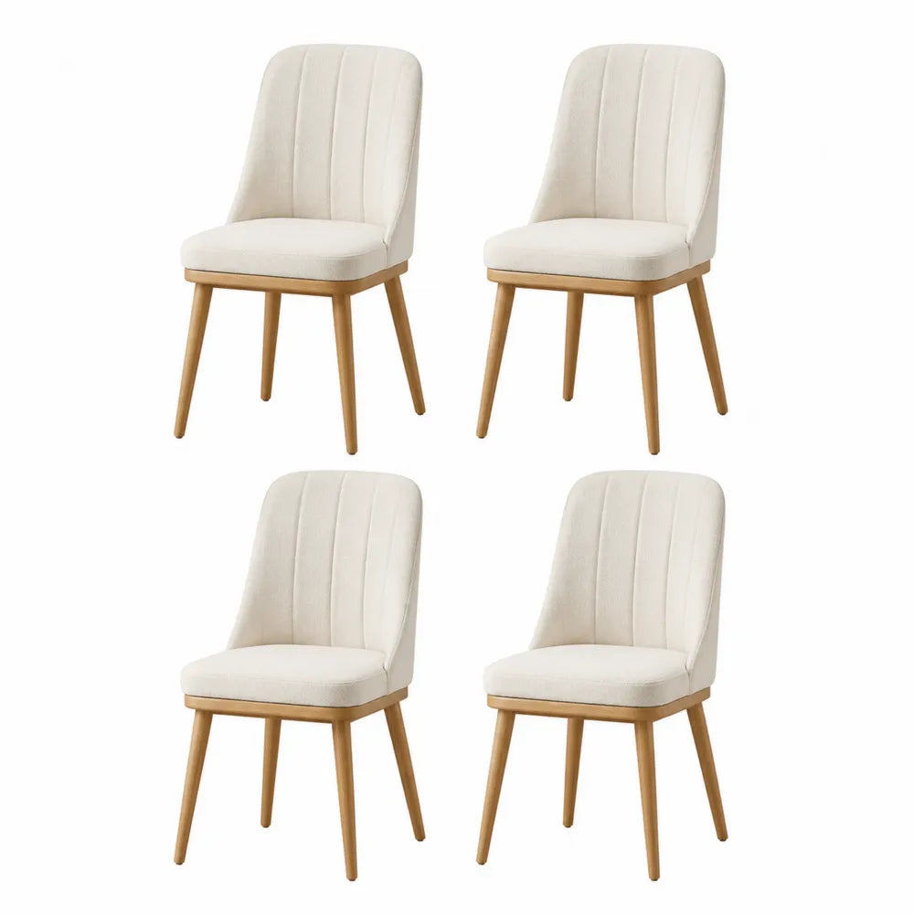 Lot de 4 chaises de salle à manger rembourrées 50 x 58 x 86 cm en polyester crème avec pieds en hévéa naturel
