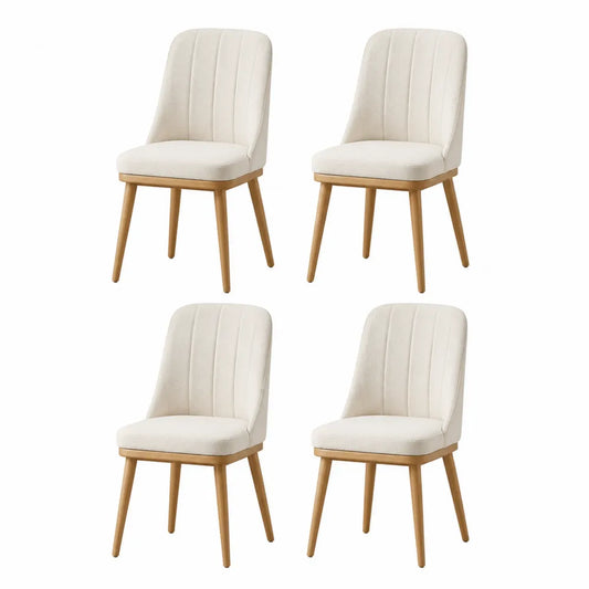 Lot de 4 chaises de salle à manger rembourrées 50 x 58 x 86 cm en polyester crème avec pieds en hévéa naturel