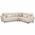 Canapé modulaire d’angle en L 5 places 290 x 200 x 85 cm tissu beige avec coussins amovibles et pieds en bois