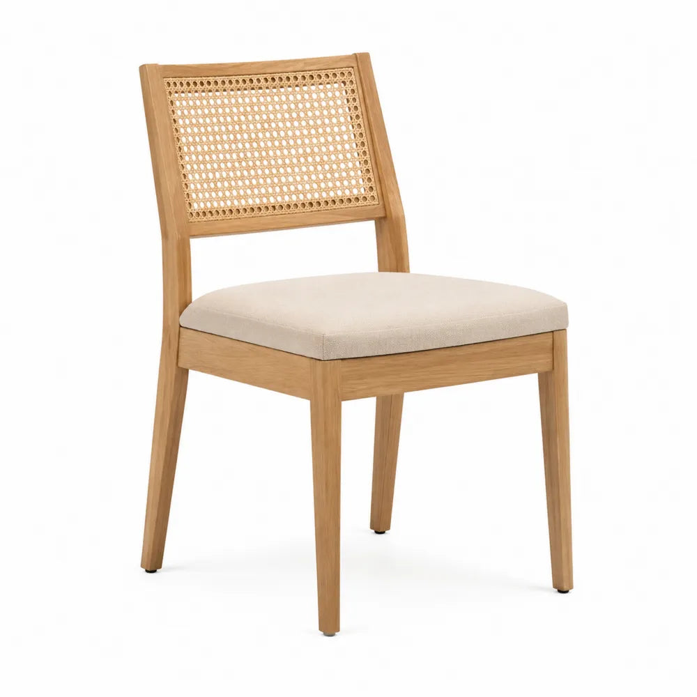 Chaise de salle à manger en hévéa massif naturel 50 x 55 x 84 cm dossier cannage rotin assise écru