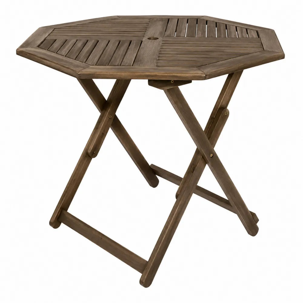 Table de jardin pliante octogonale 90 x 90 x 74 cm en acacia massif brun avec trou pour parasol