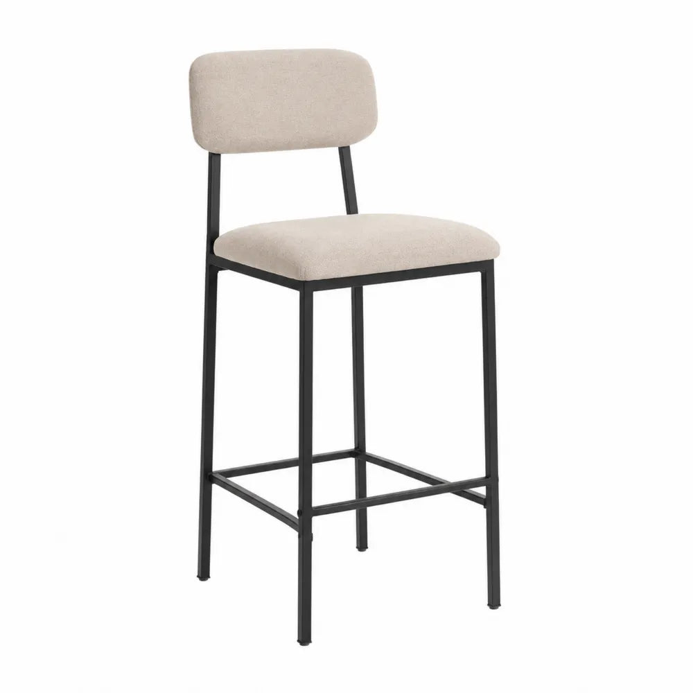Tabouret de bar haut avec dossier rembourré 45 x 48 x 104 cm polyester beige cadre acier noir