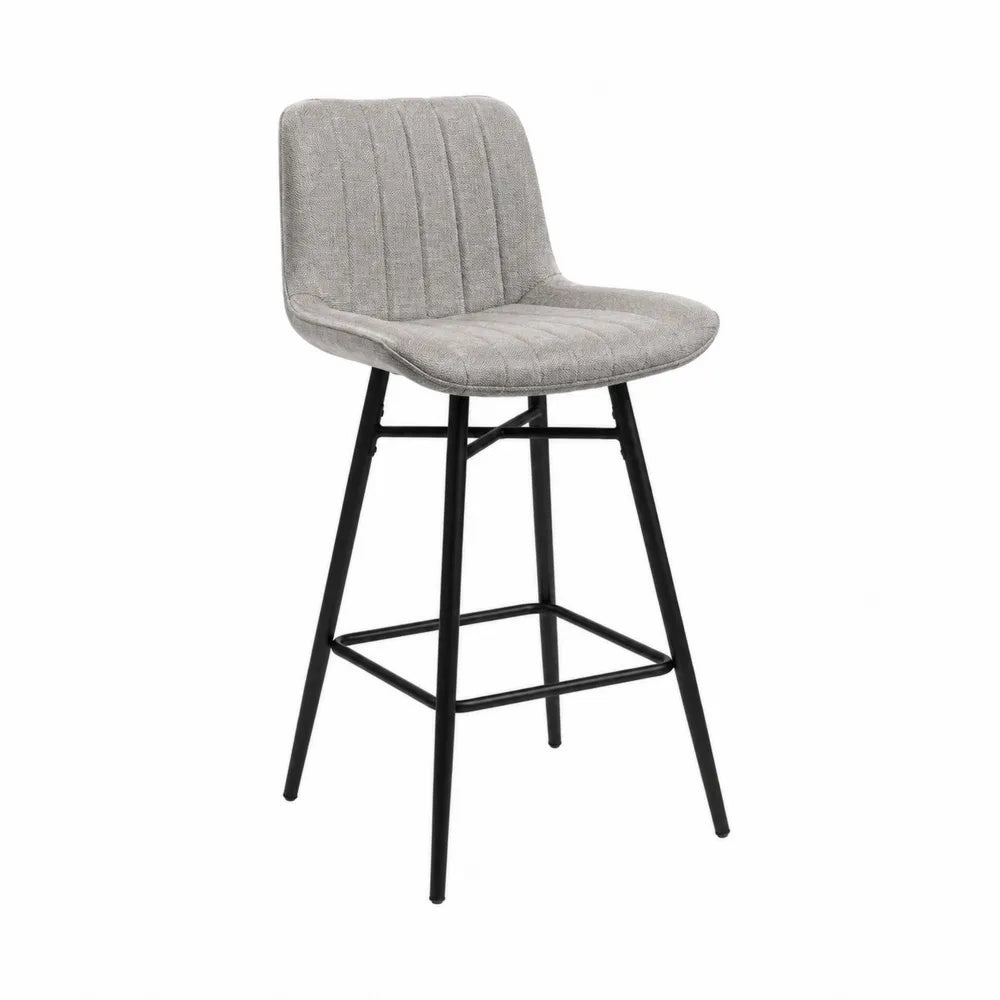 Tabouret de bar avec dossier en tissu gris et structure en acier noir 48 x 50 x 100 cm
