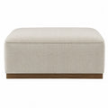 Banc de chambre rembourré rectangulaire 120 x 50 x 45 cm tissu polyester beige socle en hévéa massif brun