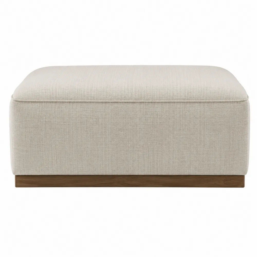 Banc de chambre rembourré rectangulaire 120 x 50 x 45 cm tissu polyester beige socle en hévéa massif brun