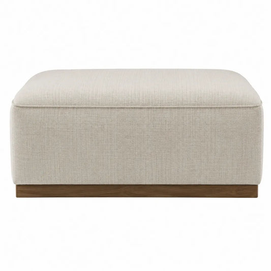 Banc de chambre rembourré rectangulaire 120 x 50 x 45 cm tissu polyester beige socle en hévéa massif brun